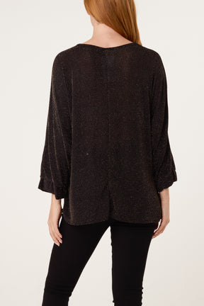 Glitter Lurex Side Gathered Blouse