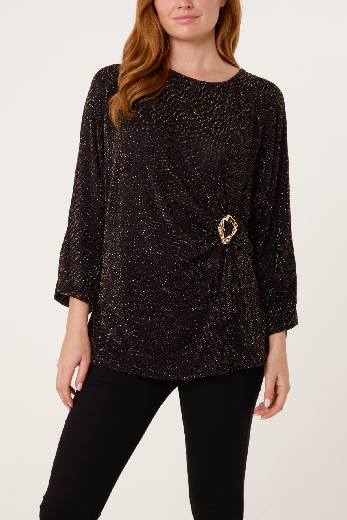 Glitter Lurex Side Gathered Blouse