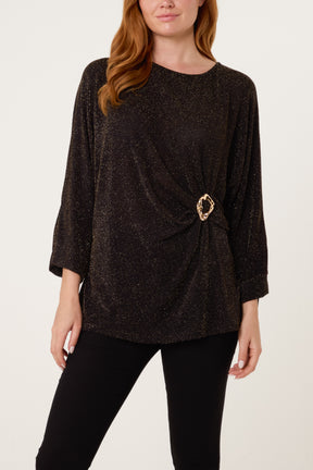 Glitter Lurex Side Gathered Blouse