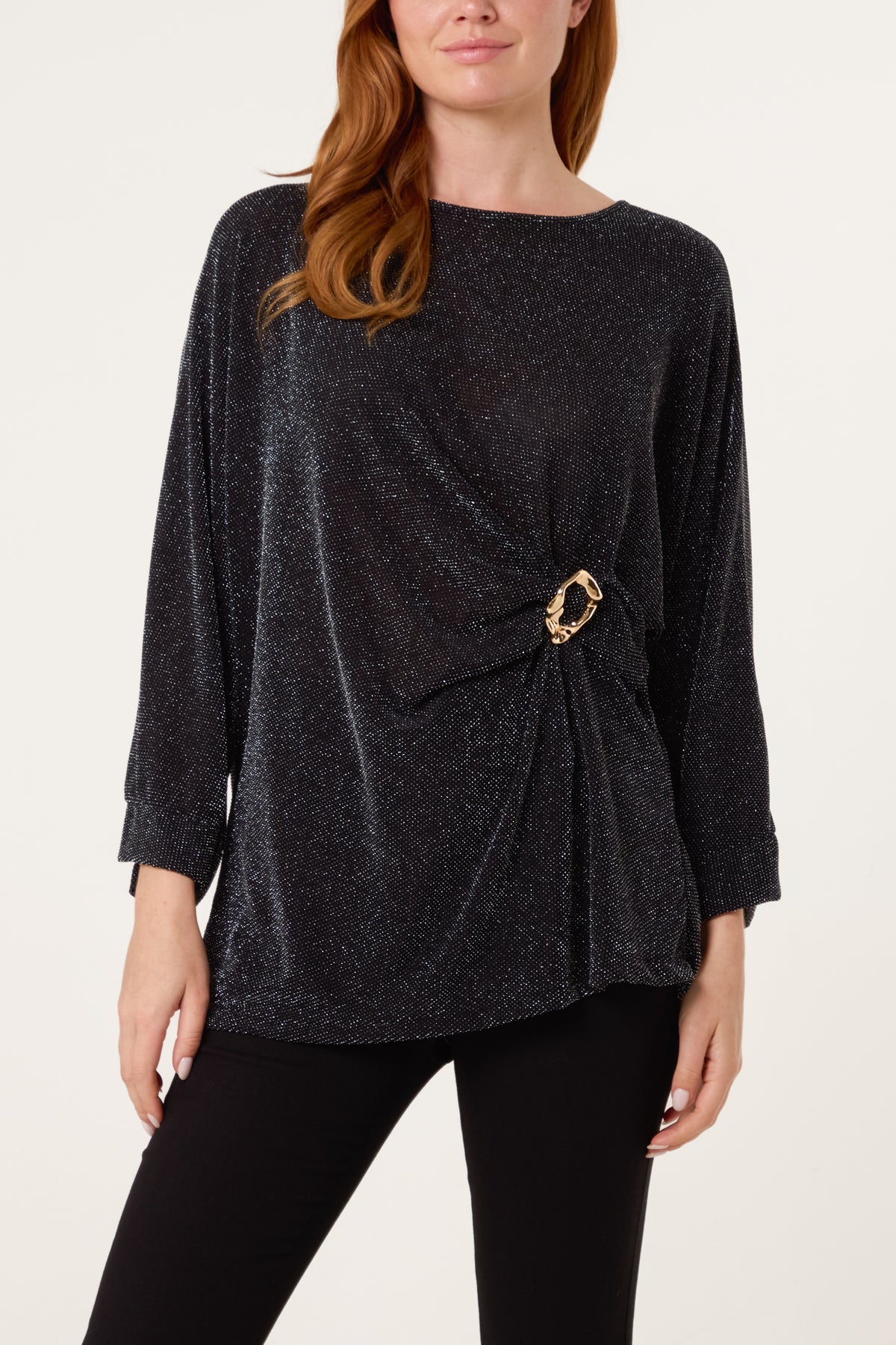 Glitter Lurex Side Gathered Blouse