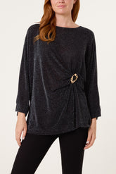 Glitter Lurex Side Gathered Blouse