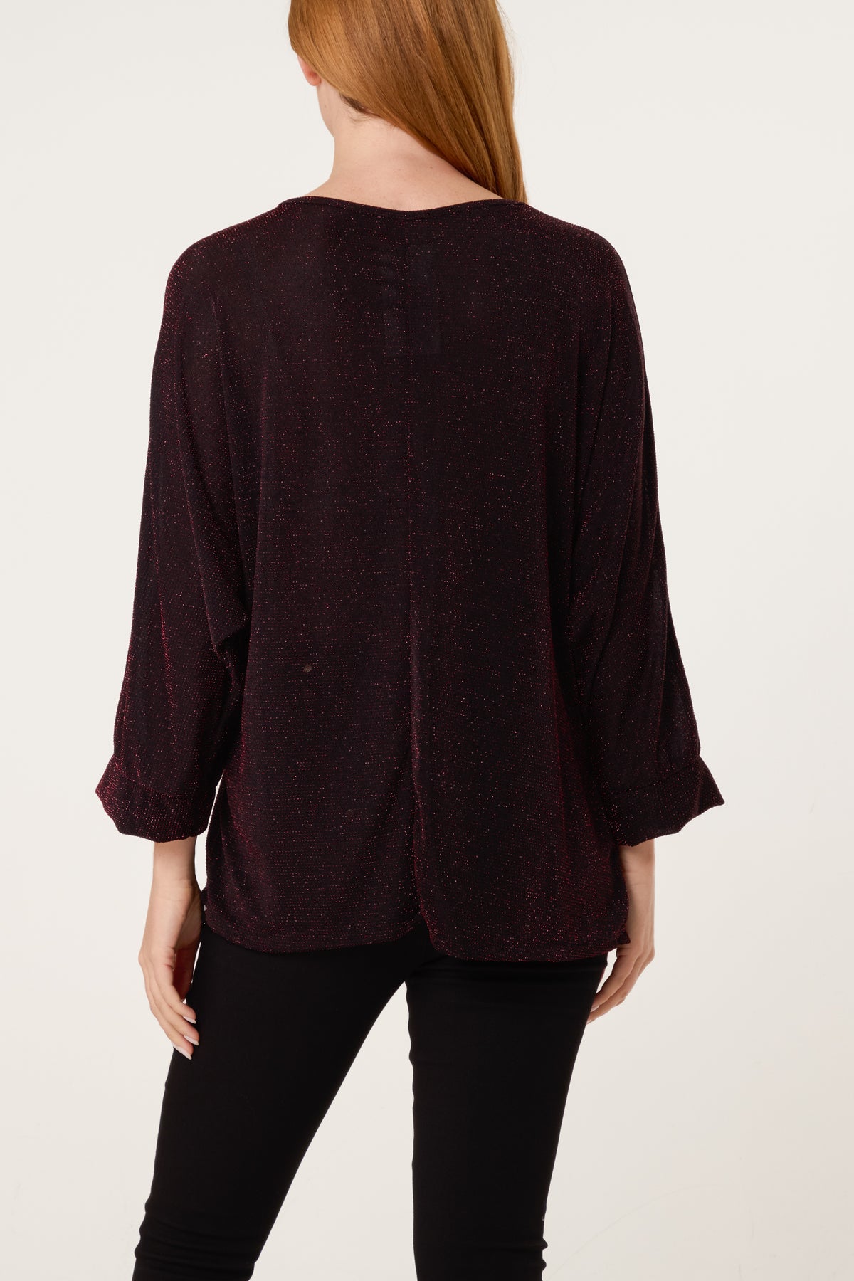 Glitter Lurex Side Gathered Blouse