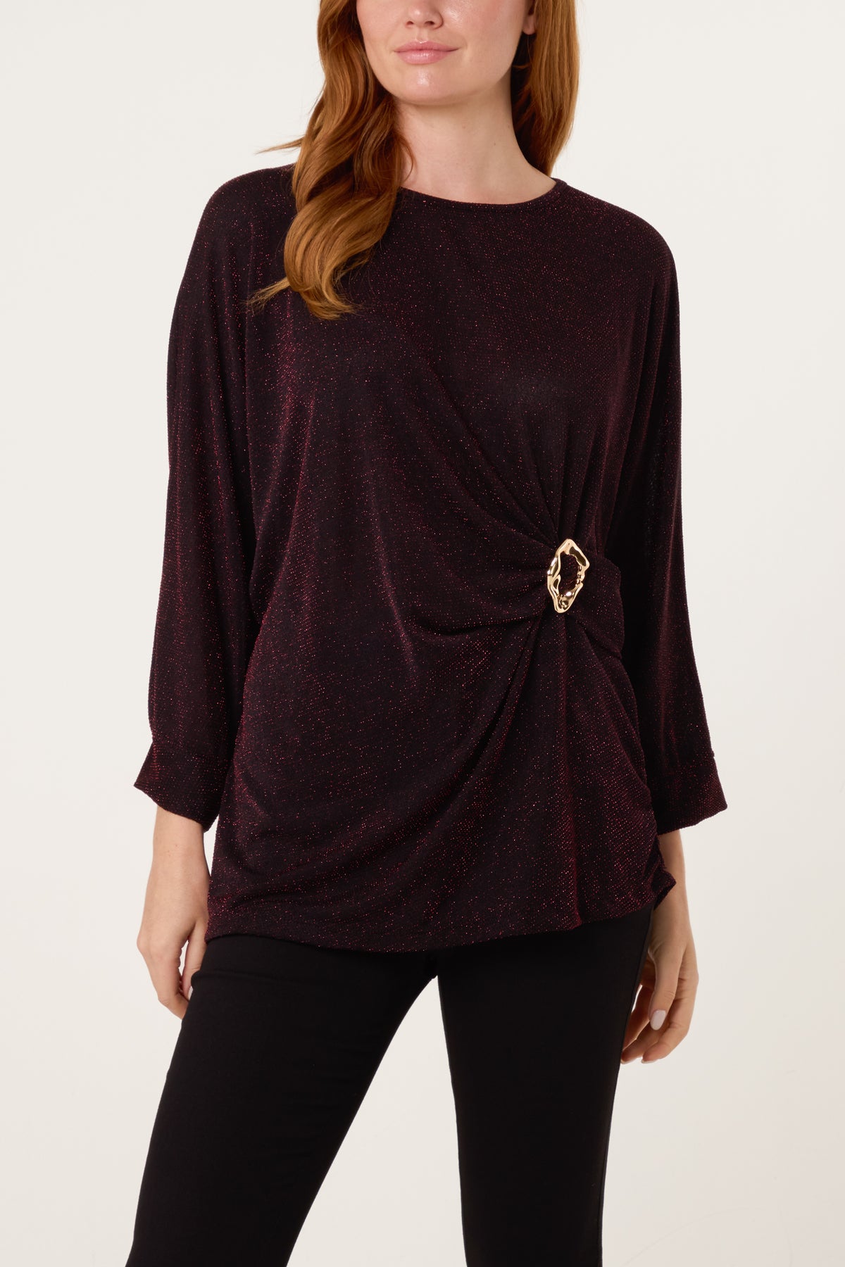 Glitter Lurex Side Gathered Blouse