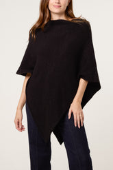 Boat Neck Asymmetric Hem Poncho