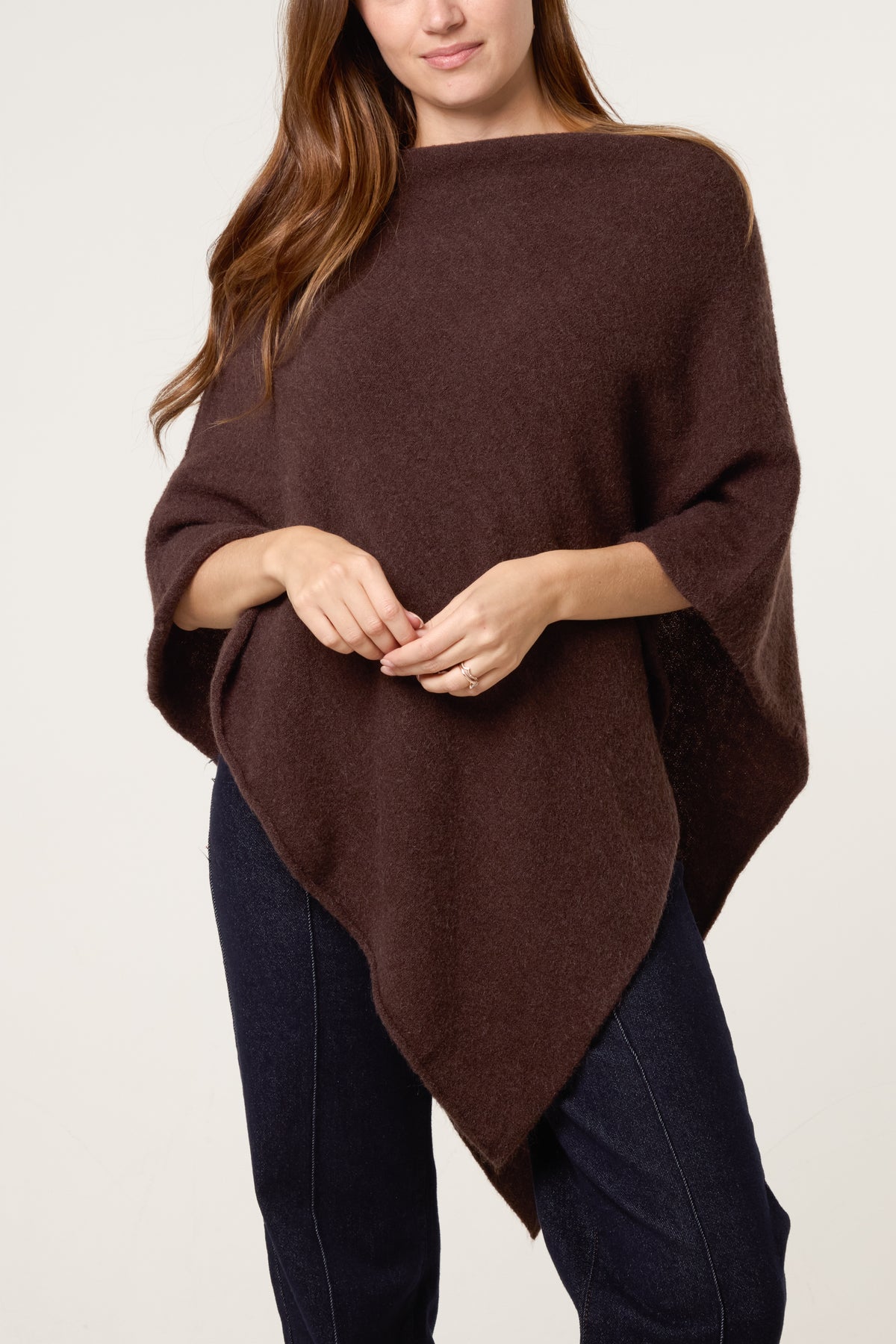 Boat Neck Asymmetric Hem Poncho