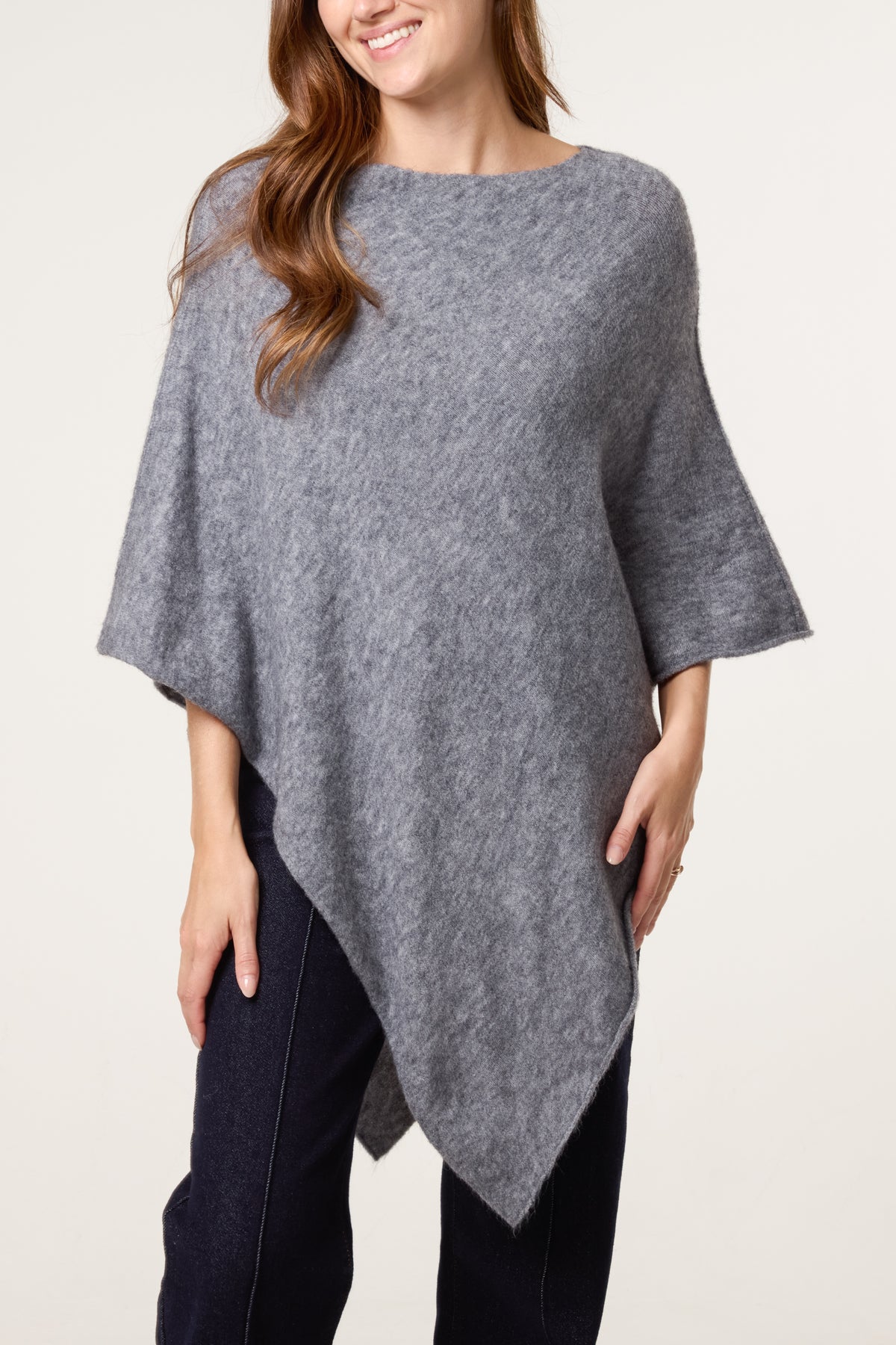 Boat Neck Asymmetric Hem Poncho