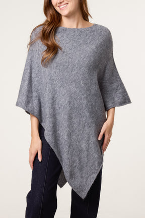 Boat Neck Asymmetric Hem Poncho