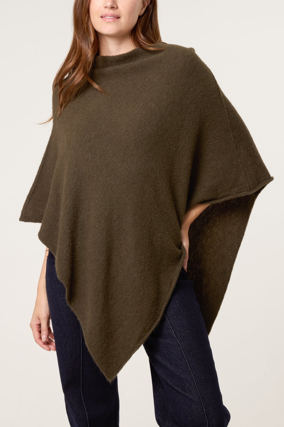 Boat Neck Asymmetric Hem Poncho