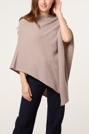 Boat Neck Asymmetric Hem Poncho