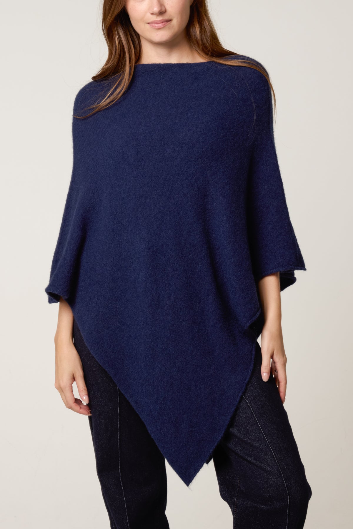 Boat Neck Asymmetric Hem Poncho