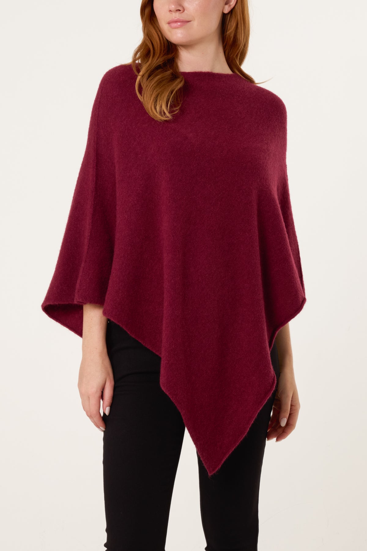 Boat Neck Asymmetric Hem Poncho