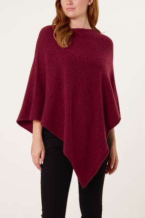 Boat Neck Asymmetric Hem Poncho