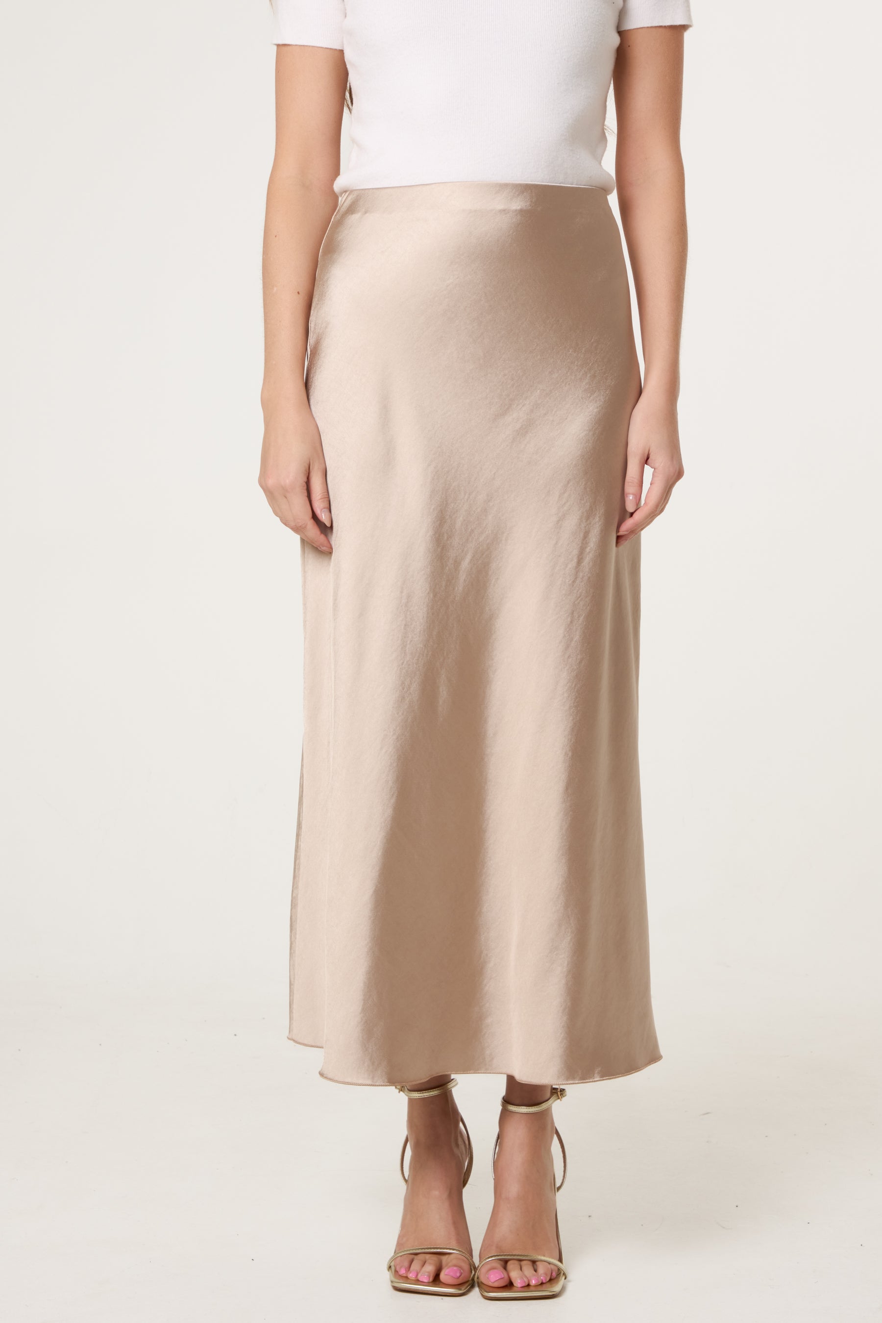 Bias Cut Satin Midi Skirt