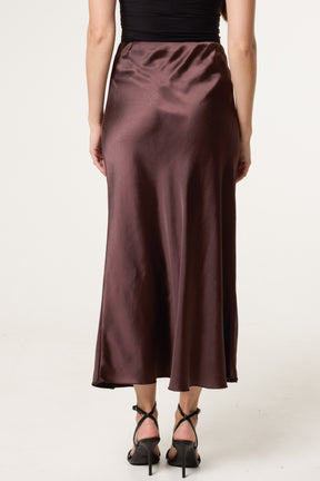 Bias Cut Satin Midi Skirt