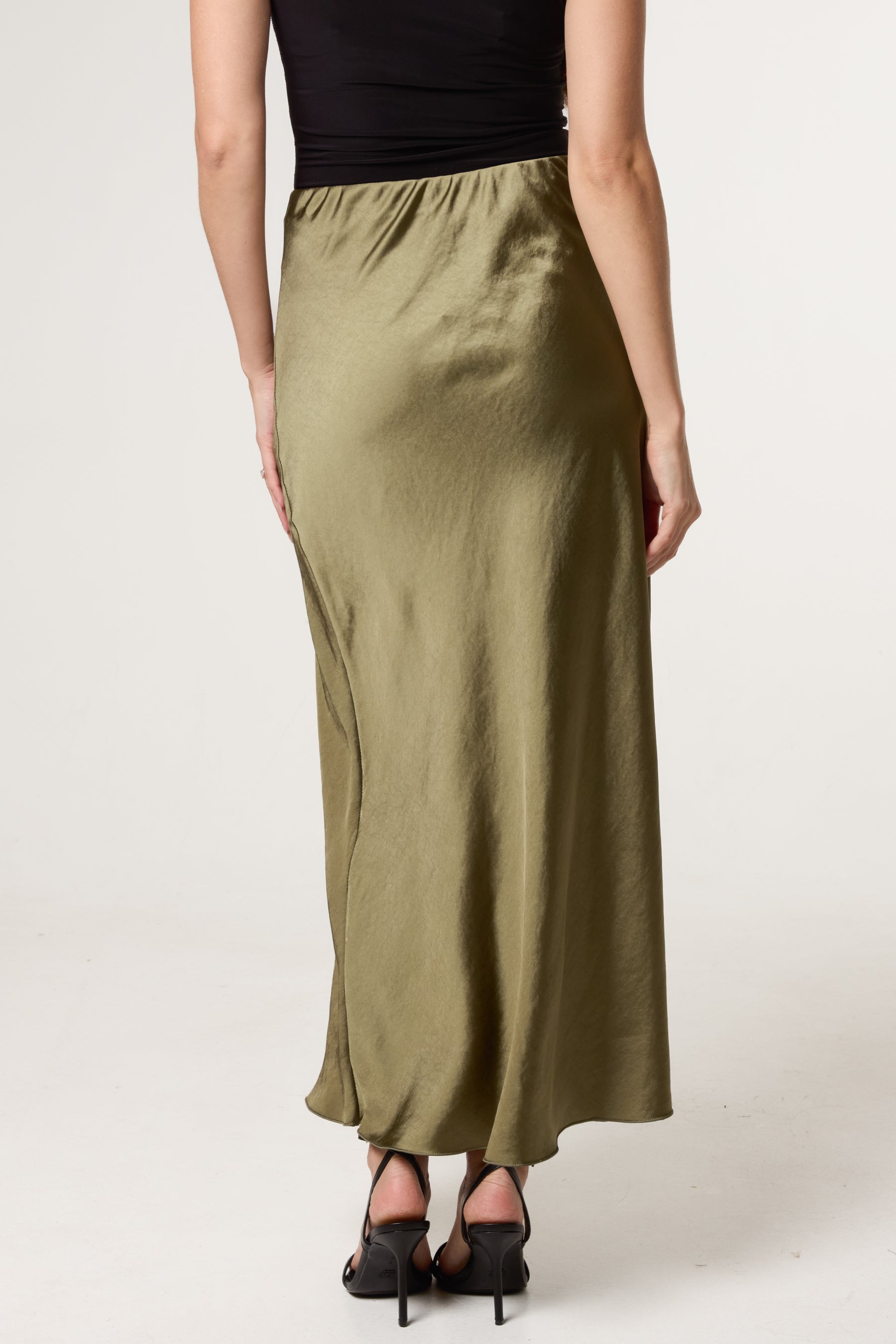 Bias Cut Satin Midi Skirt