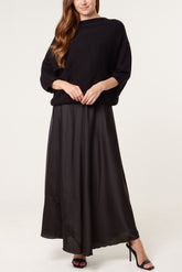 Open Knit Top & Satin Dress Set