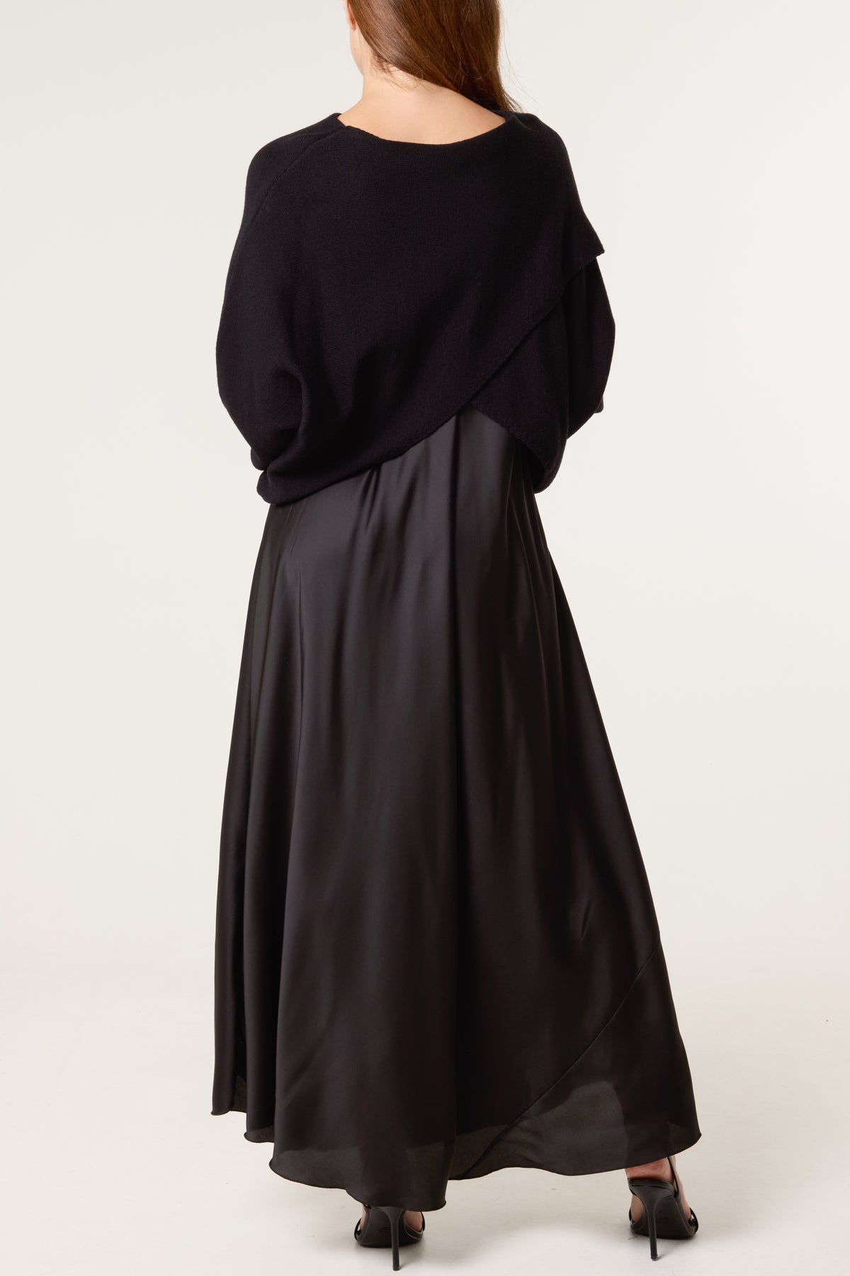 Open Knit Top & Satin Dress Set