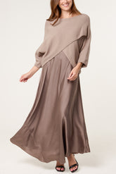 Open Knit Top & Satin Dress Set