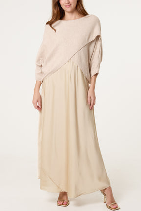 Open Knit Top & Satin Dress Set