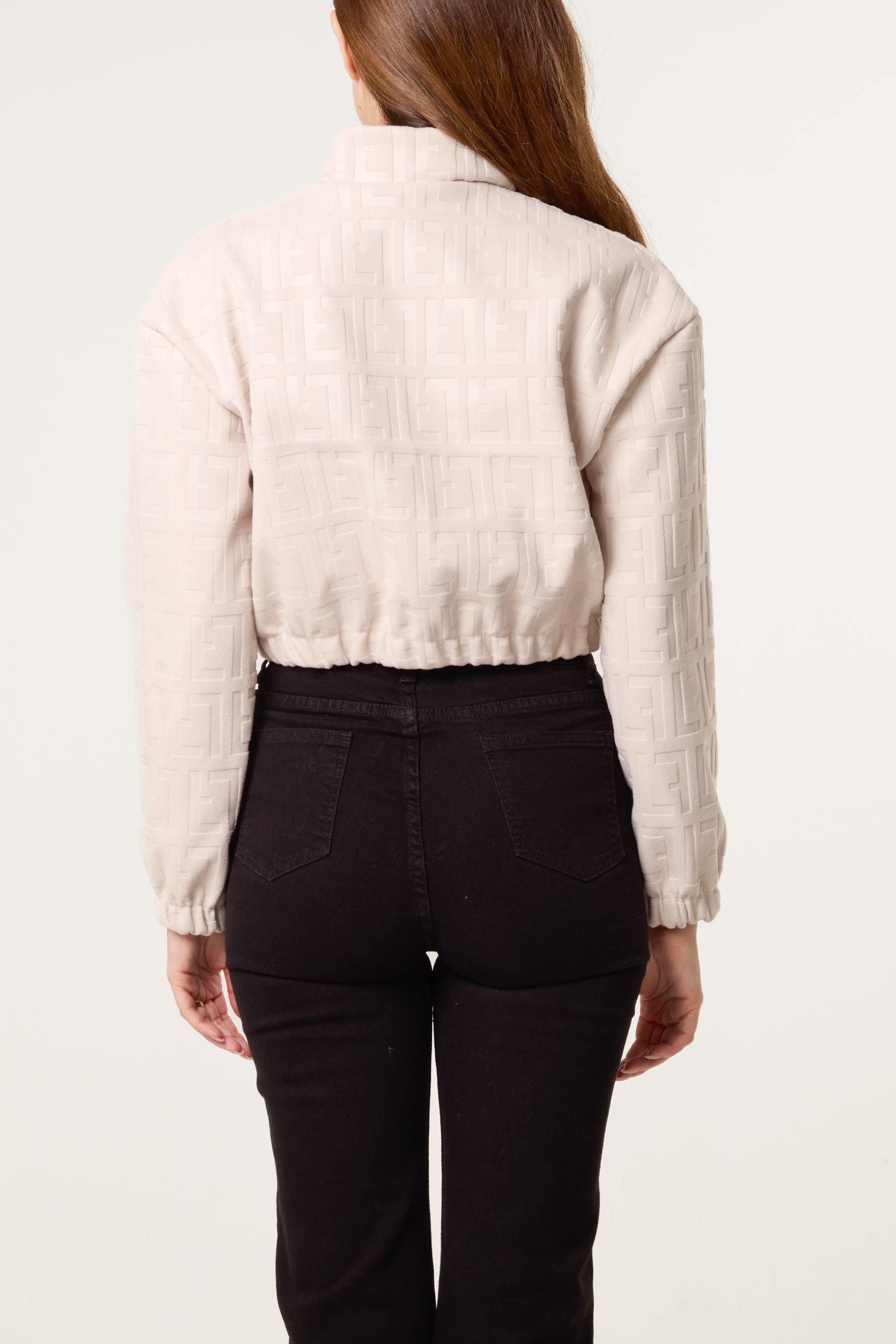 Patterned Wool Like Cropped Bomber