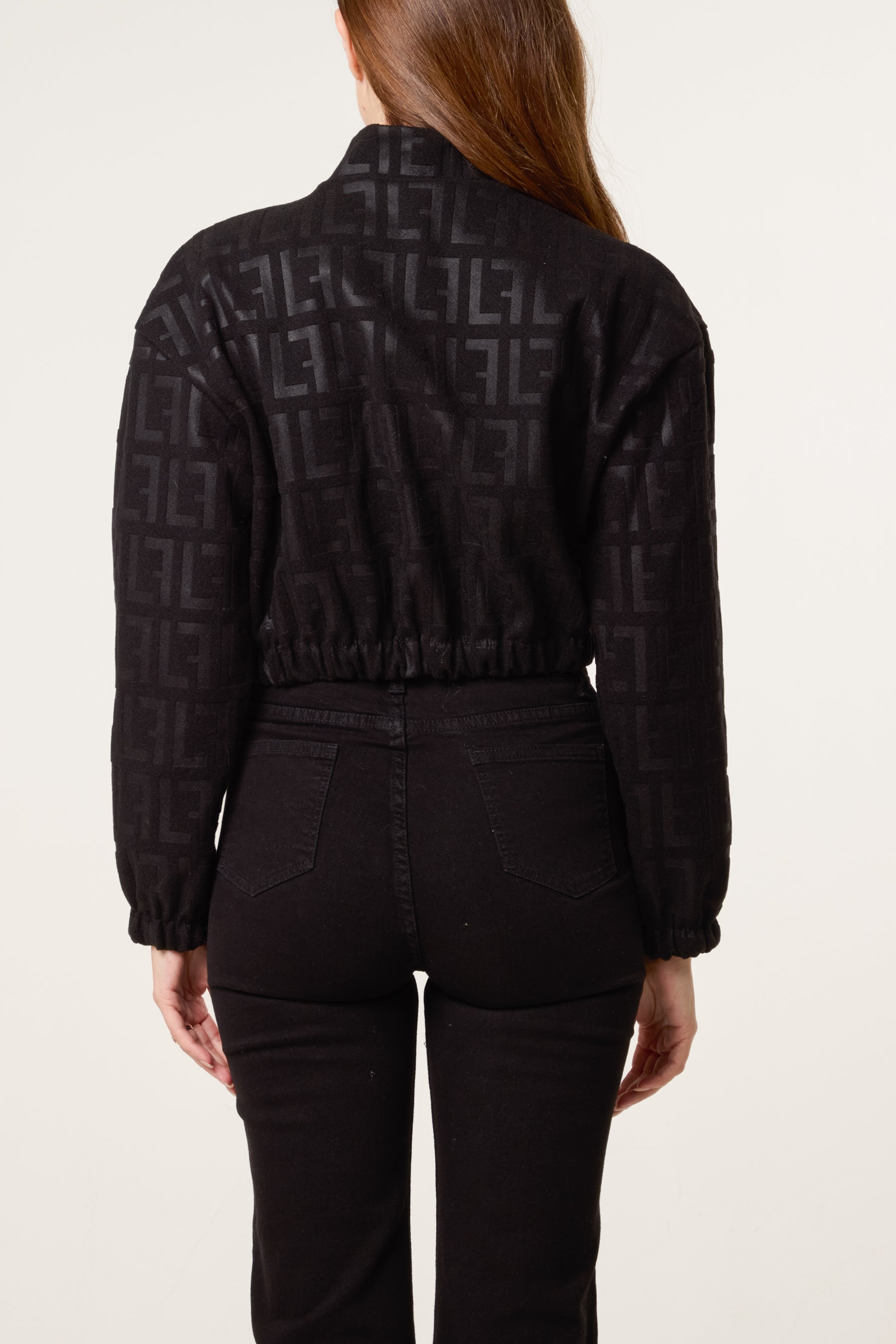 Patterned Wool Like Cropped Bomber