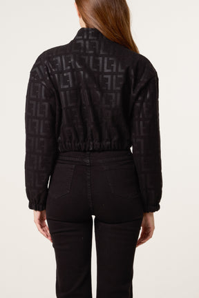 Patterned Wool Like Cropped Bomber