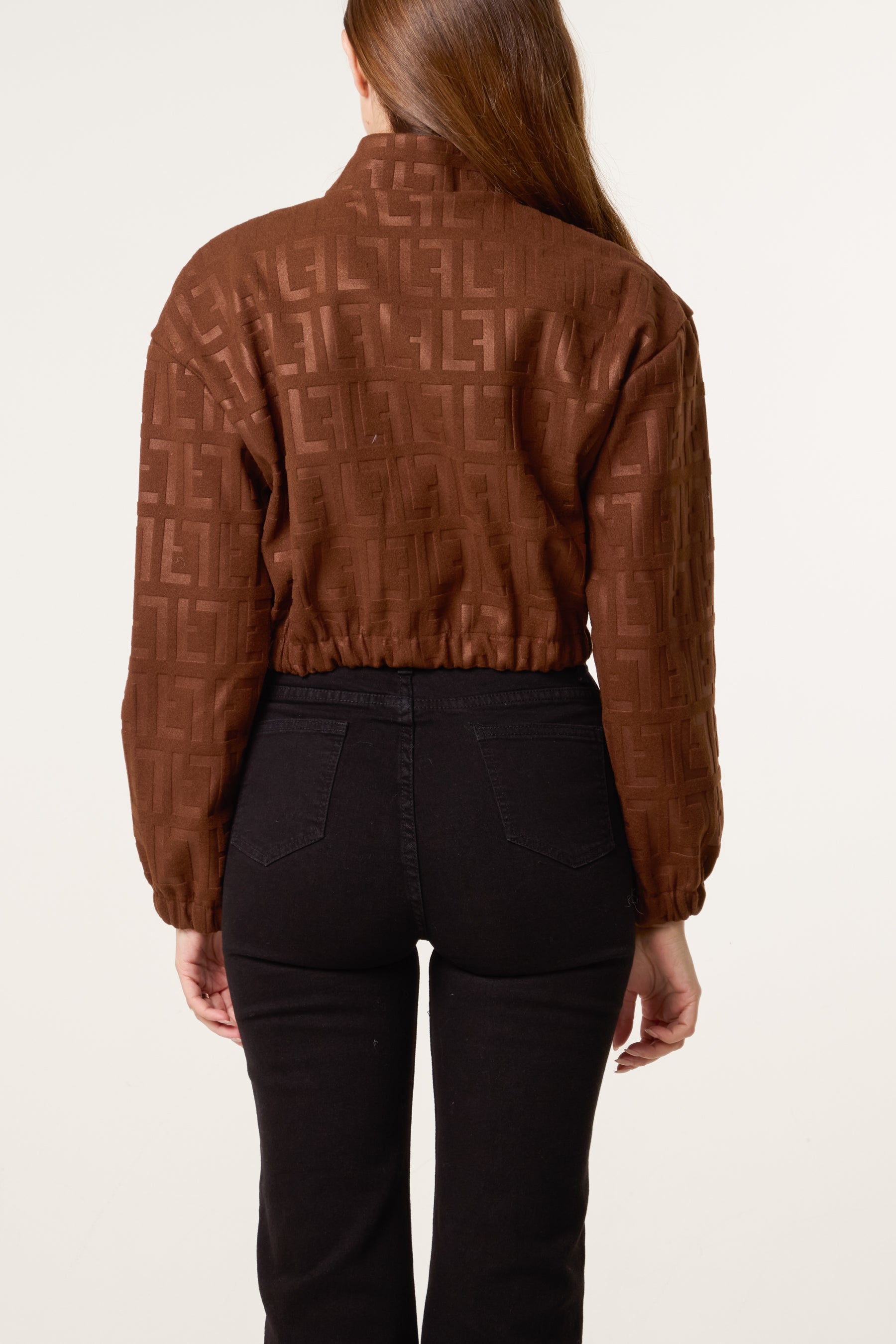 Patterned Wool Like Cropped Bomber