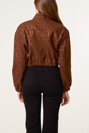 Patterned Wool Like Cropped Bomber