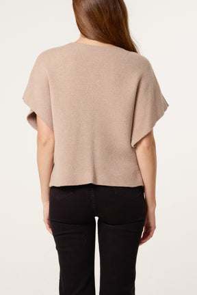 Asymmetric Short Sleeve Knit Top