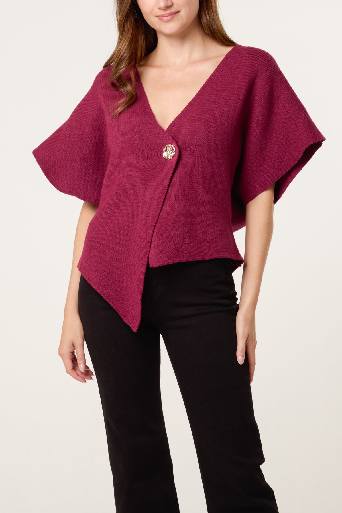 Asymmetric Short Sleeve Knit Top