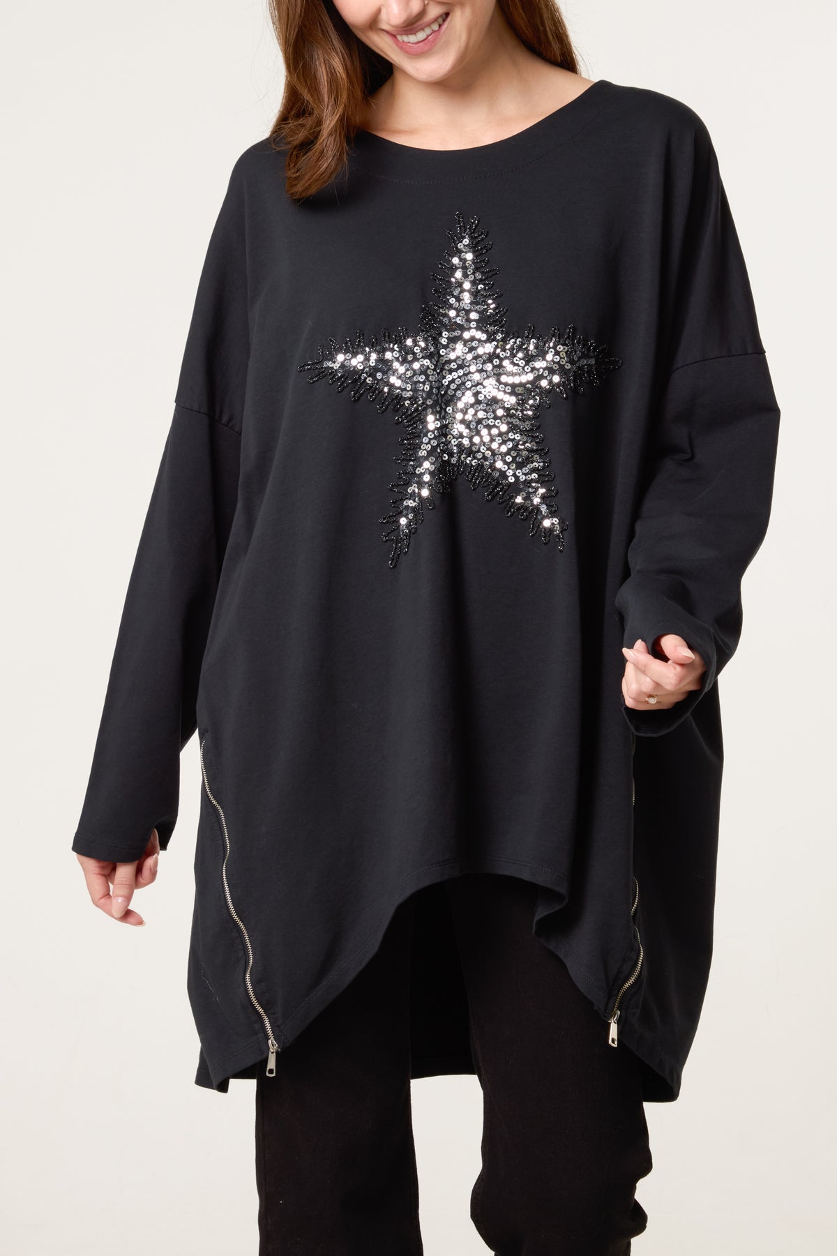 Sequin Star Cotton Blend Sweat Top