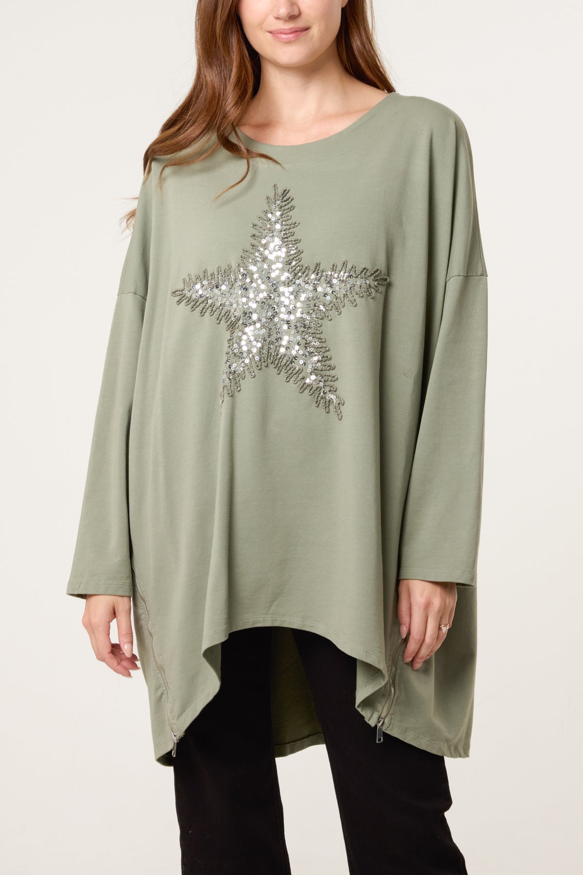 Sequin Star Cotton Blend Sweat Top