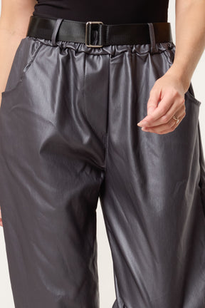 Belted PU Coated Barrel Leg Trousers