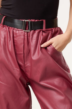 Belted PU Coated Barrel Leg Trousers