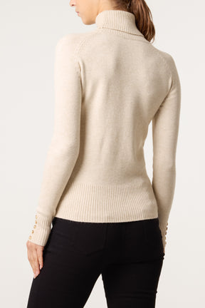 Roll Neck Button Cuff Jumper