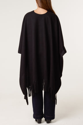 Brooch Fringe Hem Cape