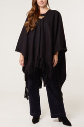 Brooch Fringe Hem Cape