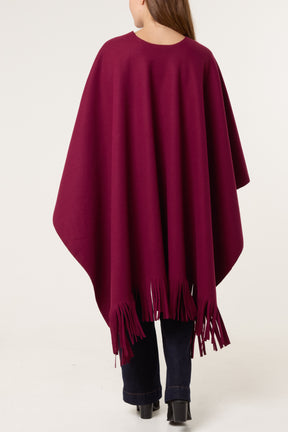 Brooch Fringe Hem Cape