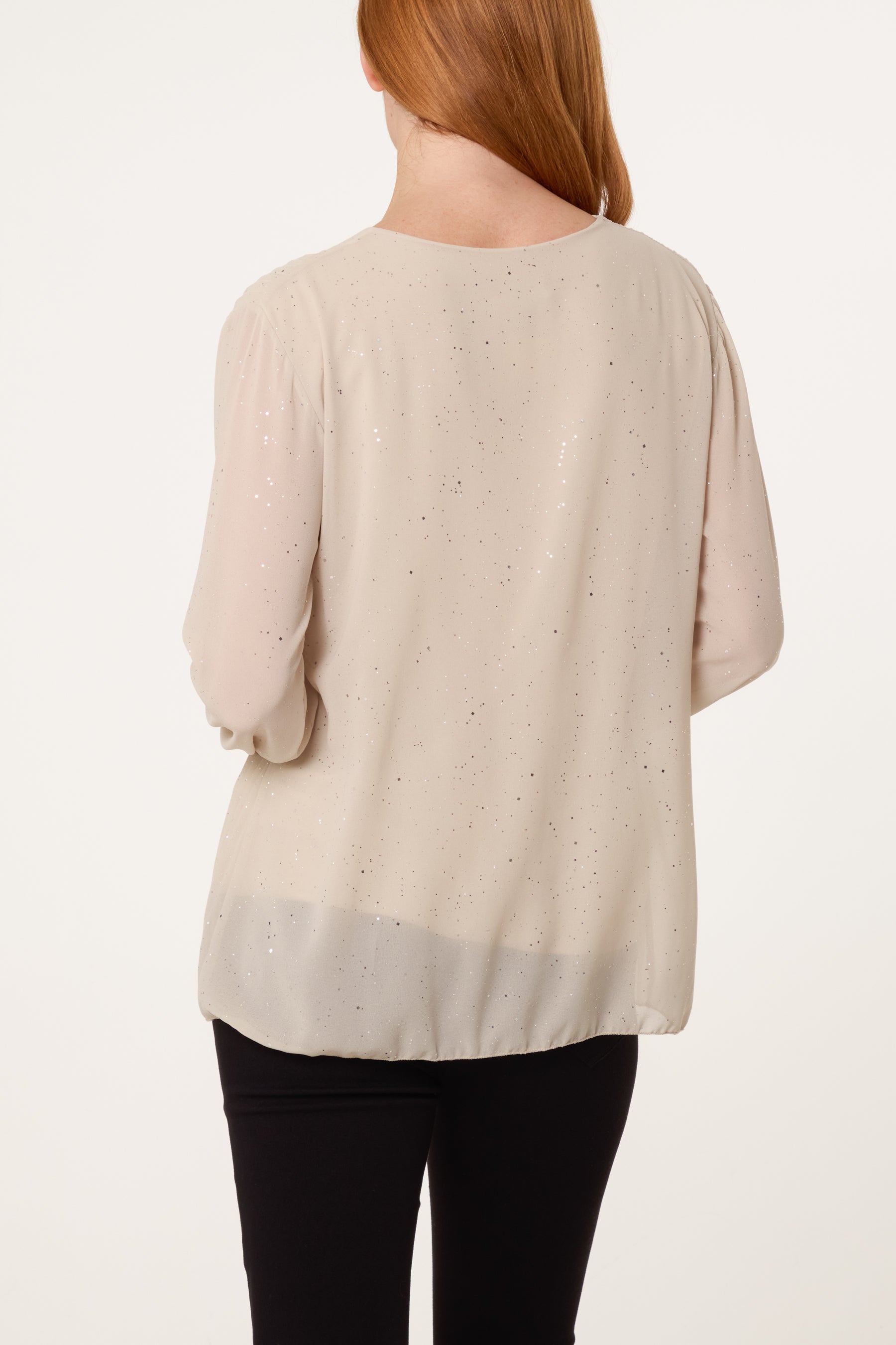Glitter Pleated Long Sleeve Blouse