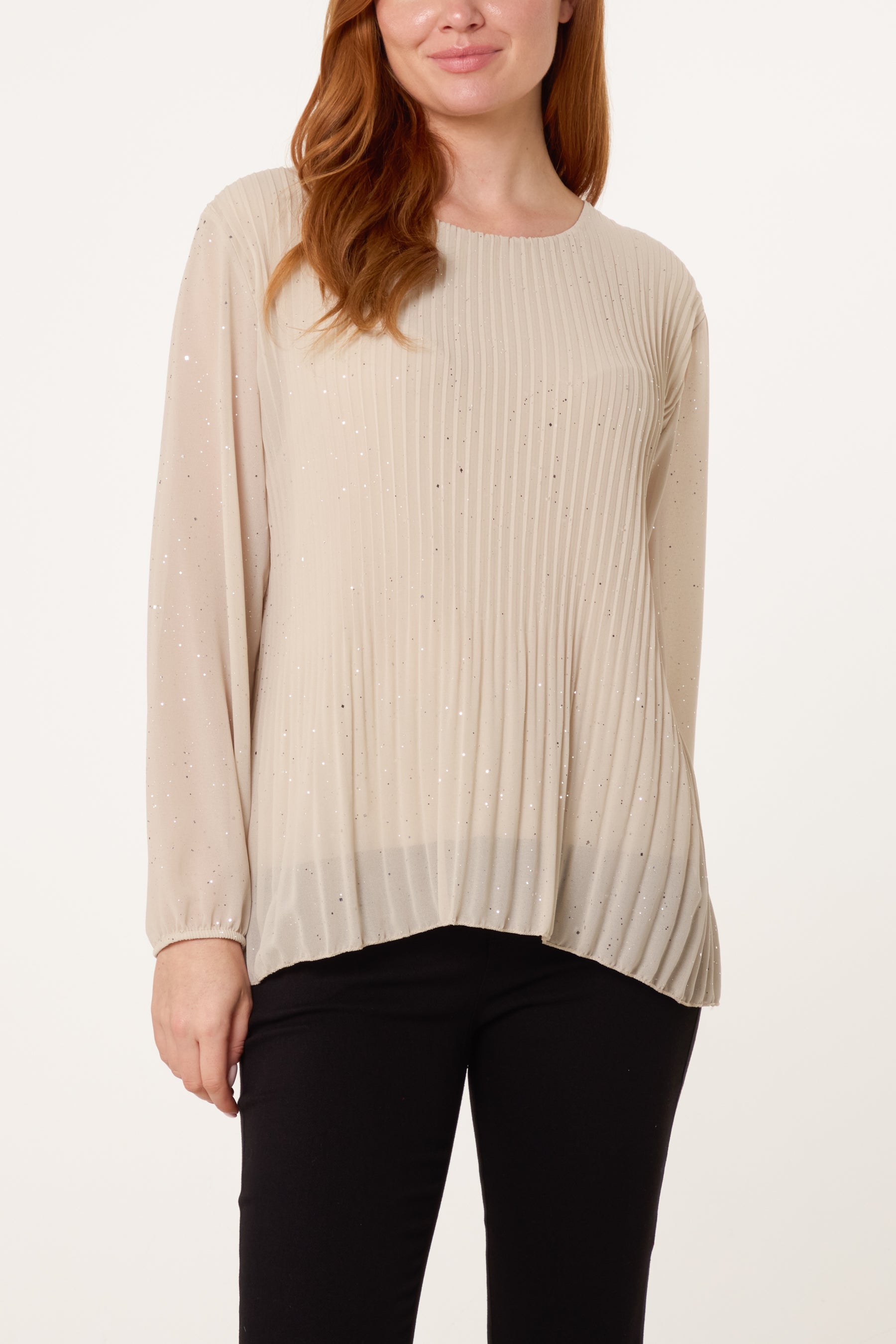 Glitter Pleated Long Sleeve Blouse