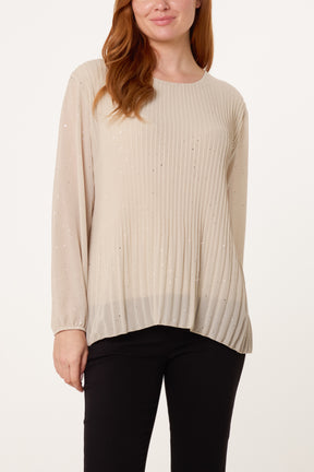 Glitter Pleated Long Sleeve Blouse
