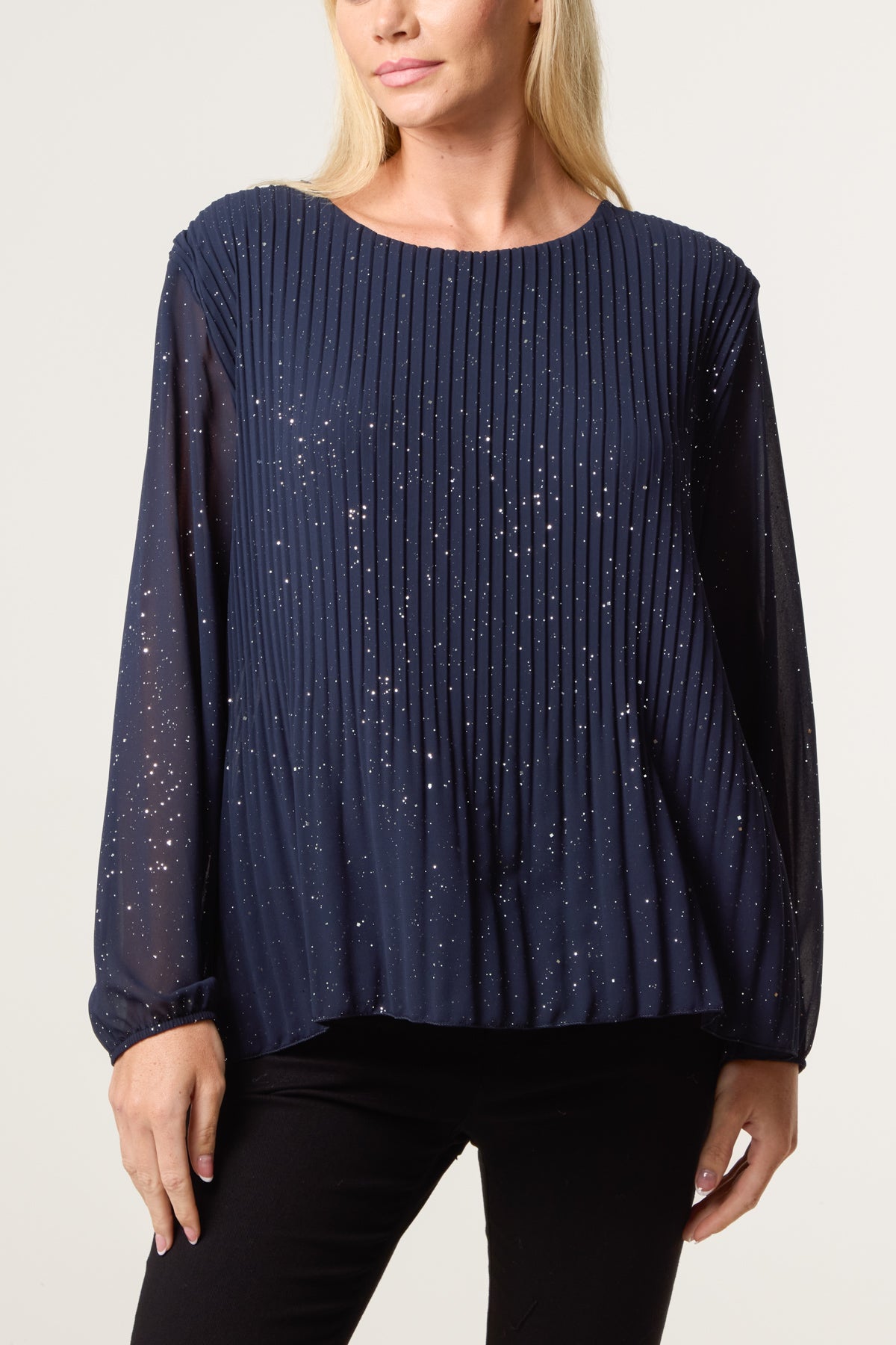 Glitter Pleated Long Sleeve Blouse