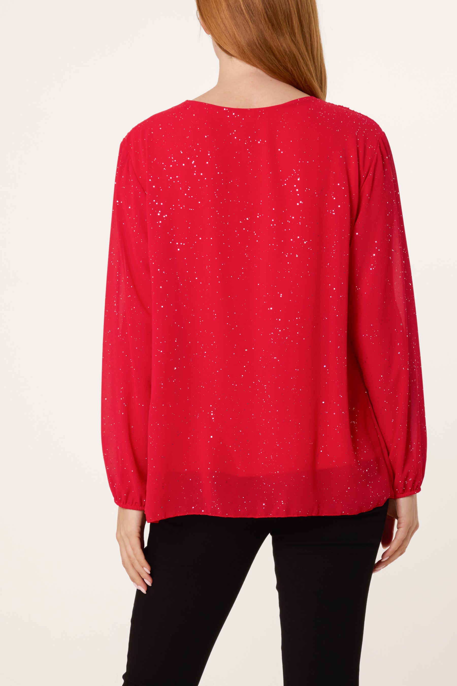 Glitter Pleated Long Sleeve Blouse