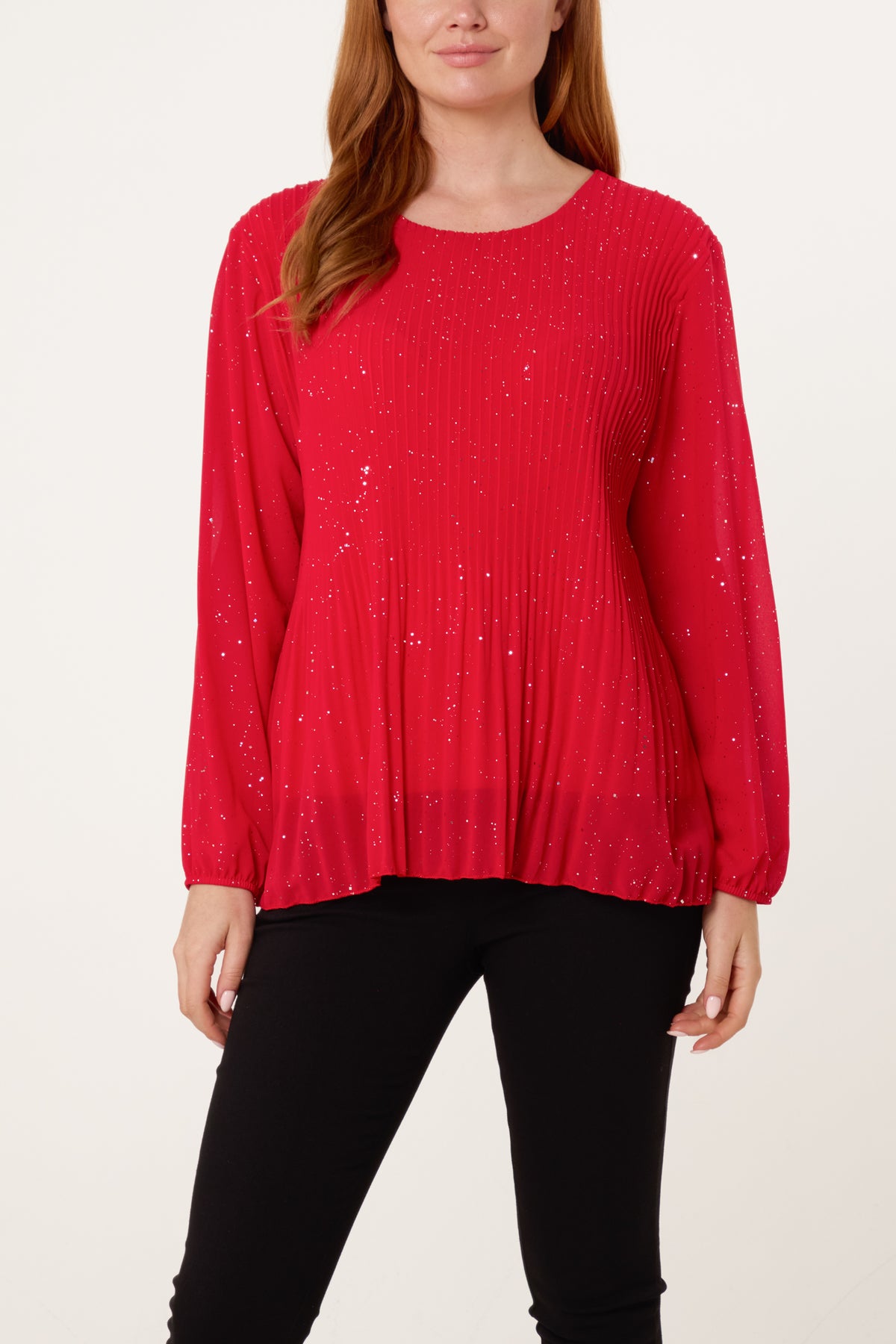 Glitter Pleated Long Sleeve Blouse