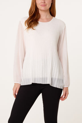 Glitter Pleated Long Sleeve Blouse
