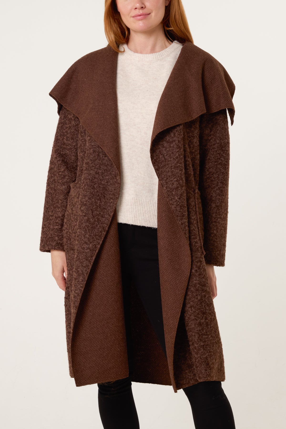 Brushed Wool Like Waterfall Coat