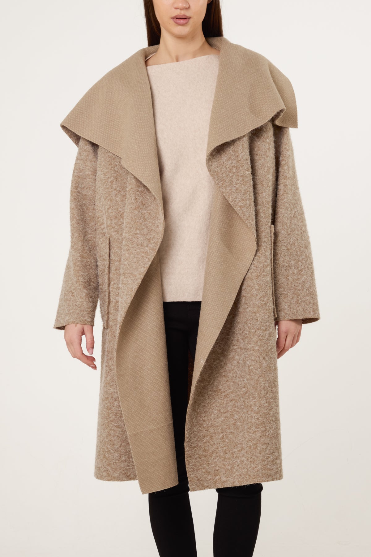 Brushed Wool Like Waterfall Coat