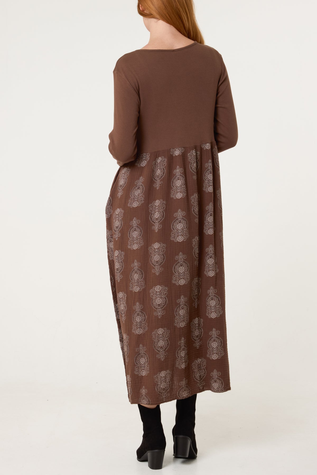 Ribbed Long Sleeve Mandala Dress