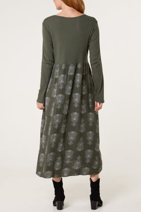 Ribbed Long Sleeve Mandala Dress