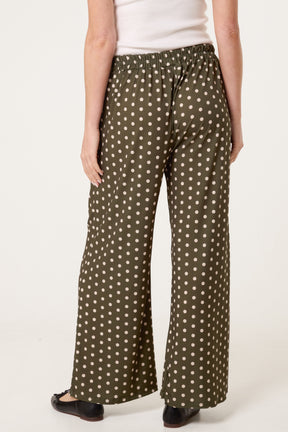 Polka Dot Jersey Wide Leg Trousers